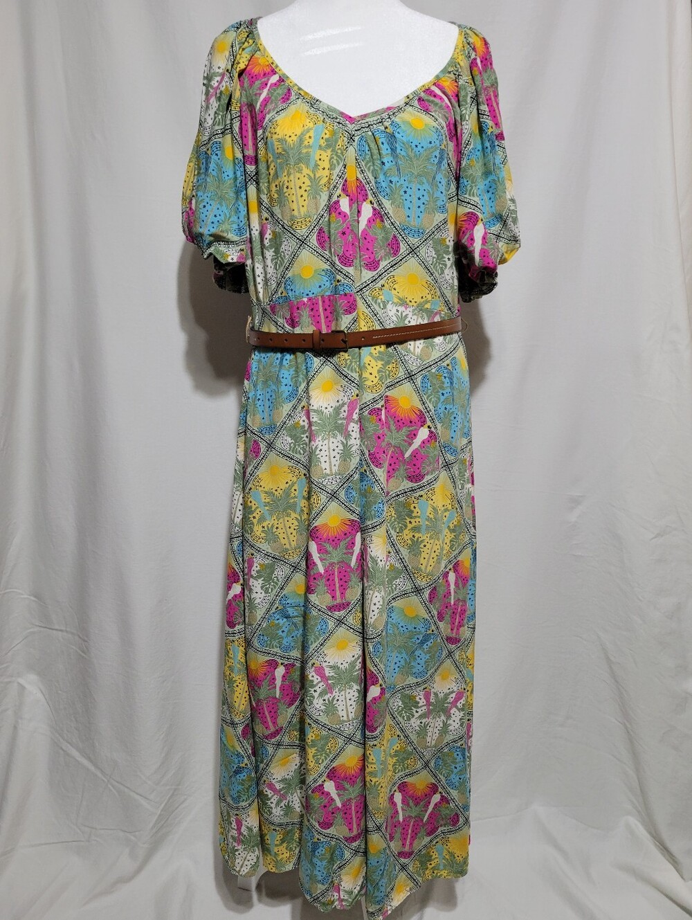 LOFT Pastel Floral and Geometric Midi Dress Resortwear